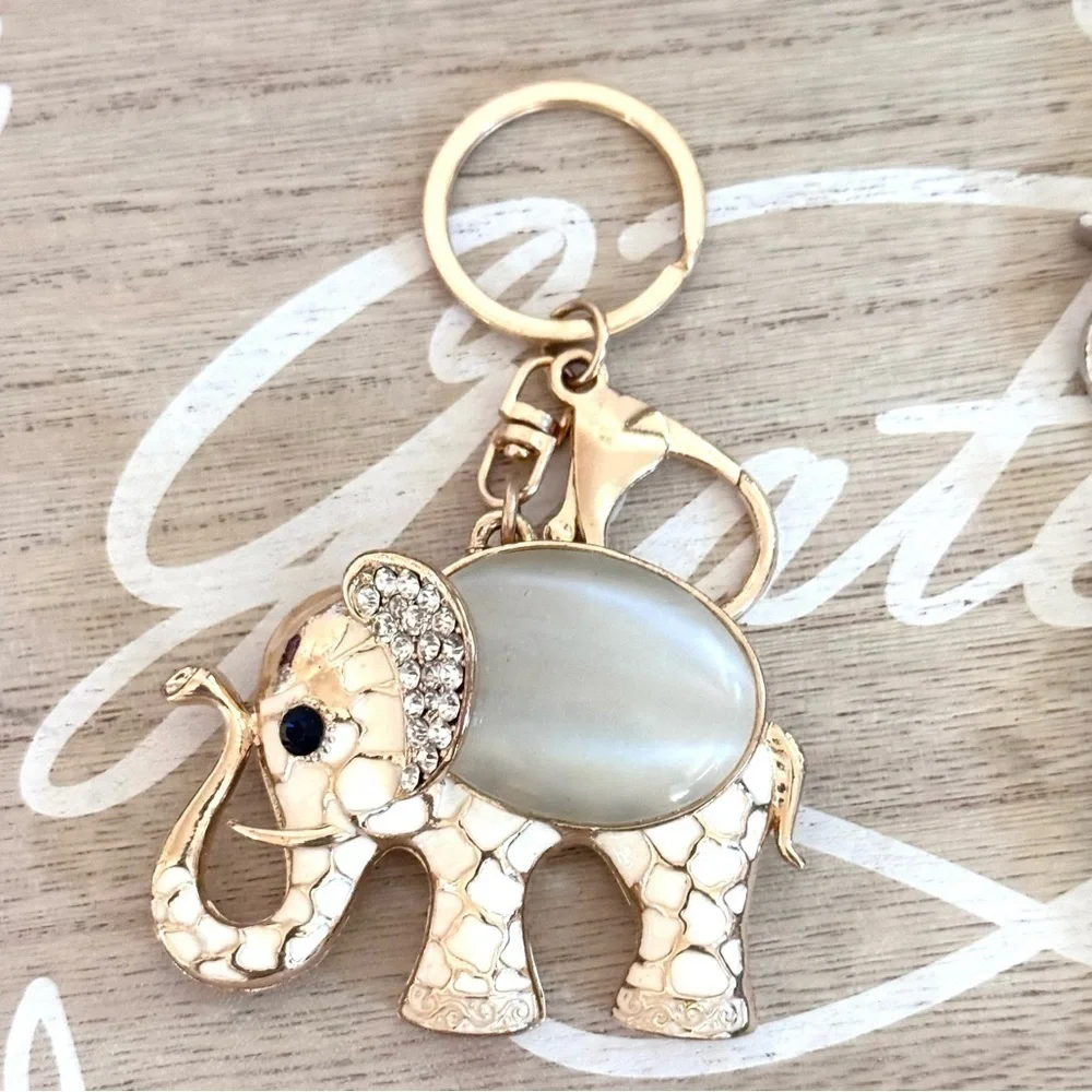 Vintage Gold Elephant & Silver,Boho,green,Key chain,purse,backpack charm set💕